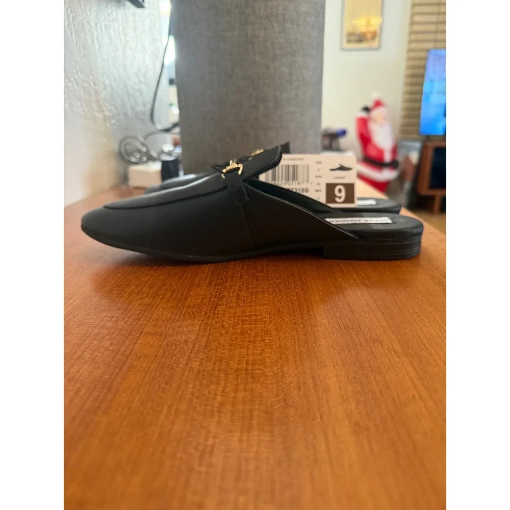 NWT Steve Madden Galiea Classic Black Leather Mule Business Loafer Flats Size 9 - Picture 9 of 9